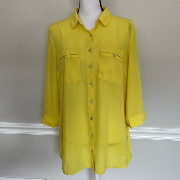 H&M Yellow 3/4 Sleeve Blouse Size 14 - Picture 7 of 14